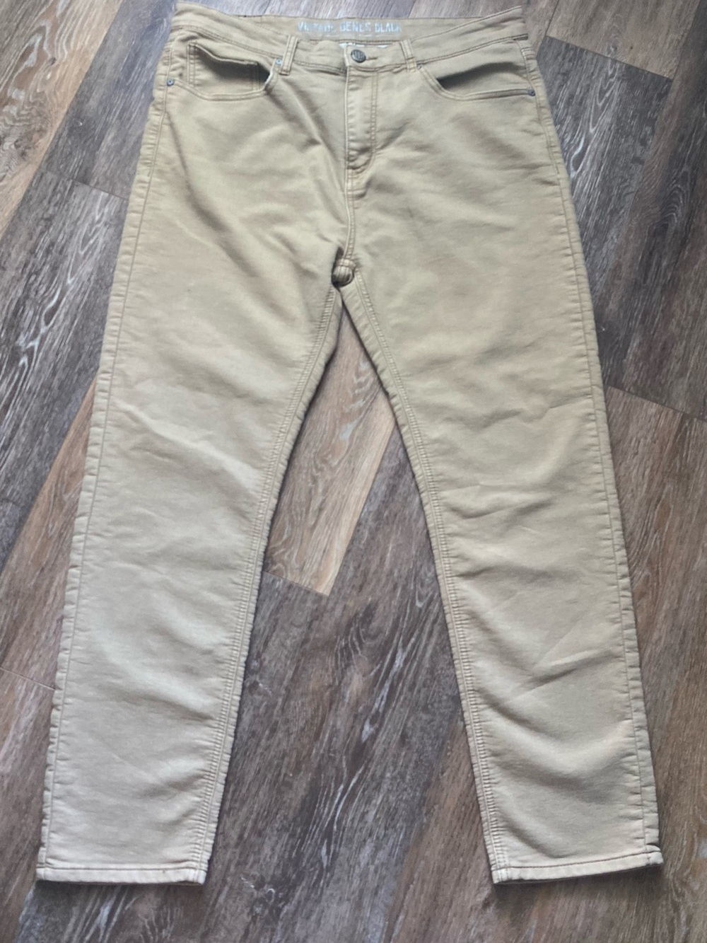 VGB Vintage Genes Black Slim Fit French Terry Denim Jeans Khaki Tan size 36